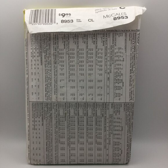 Vintage McCalls Costume 8953 Easy Sew Bunny Bear Cat Lion Kangaroo Size CL 6 7 8 - Picture 3 of 6